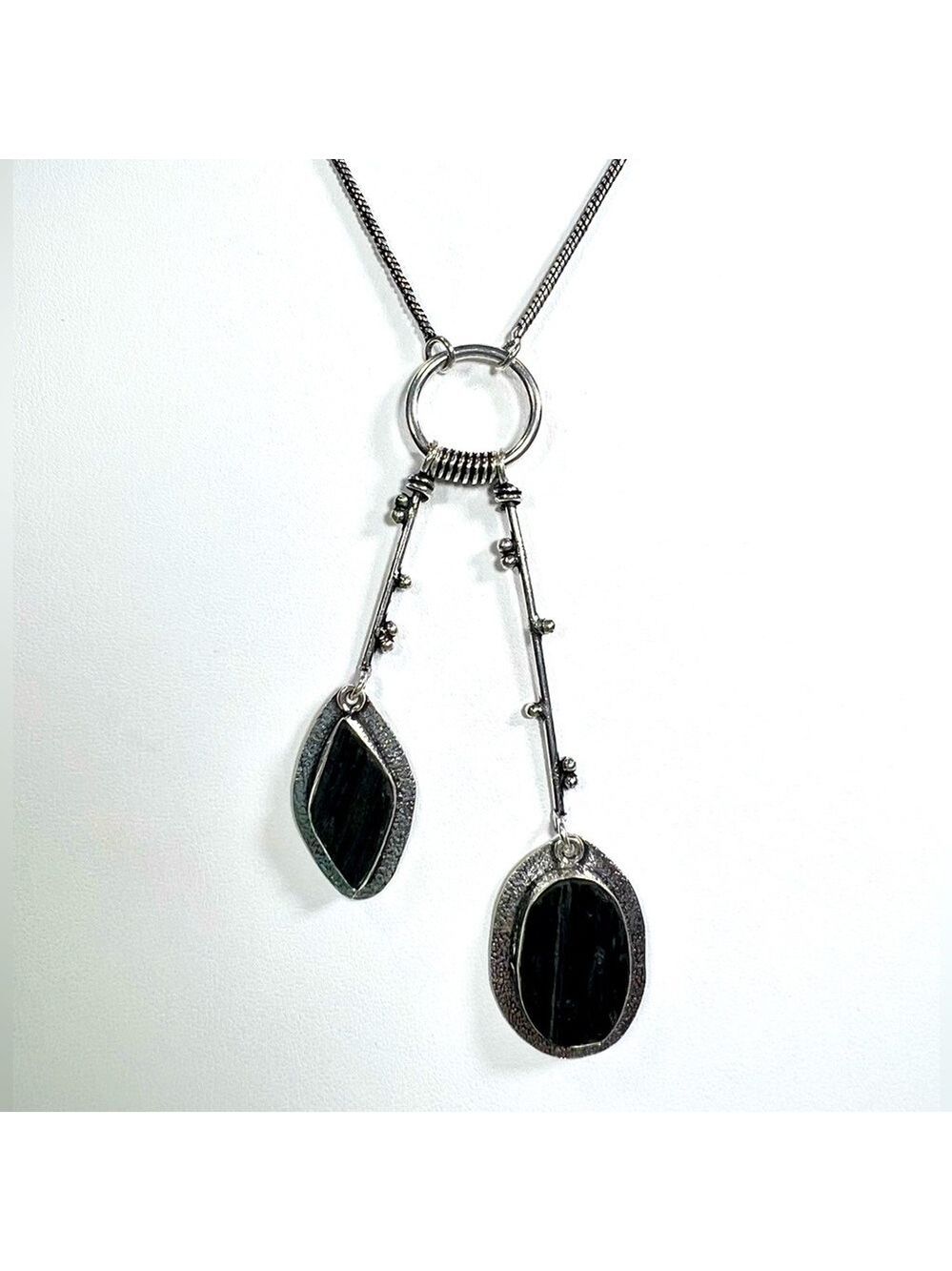 Black Tourmaline 925 Lariat Gemstone Necklace